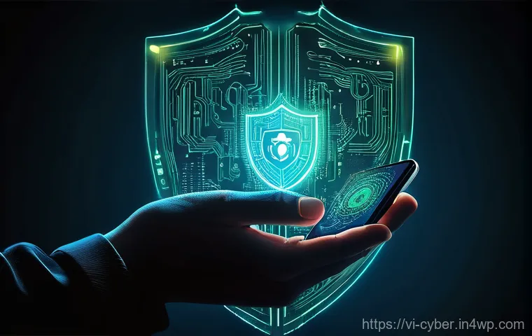 사이버 보안 규정 준수와 모바일 보안 - **Prompt 2: Empowered User Taking Proactive Mobile Security Steps**
    A close-up shot focuses on a...