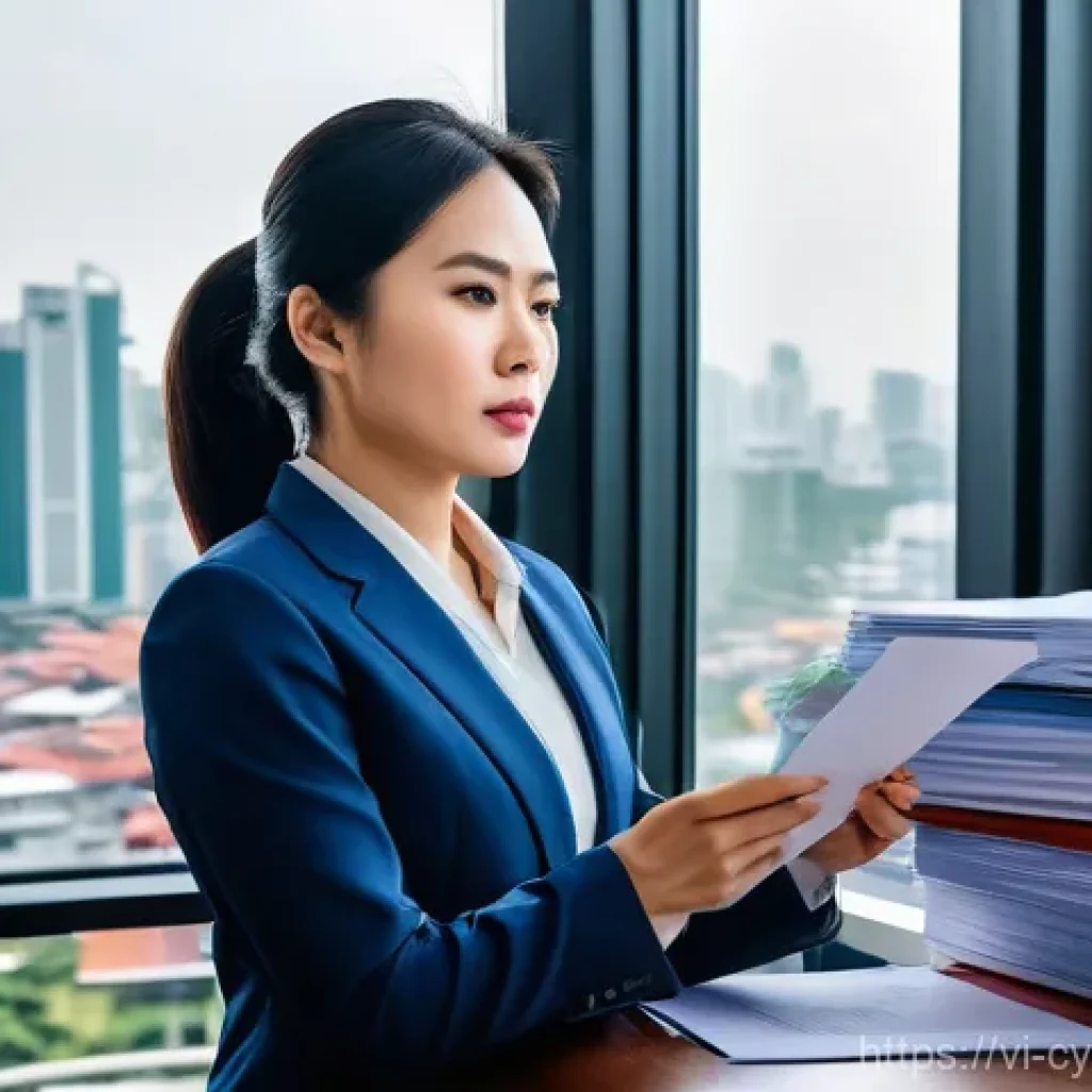 사이버 보안 규정 준수와 실시간 모니터링 시스템 - **Prompt:** A visibly stressed Vietnamese female CEO or IT director in her late 30s to early 40s, we...